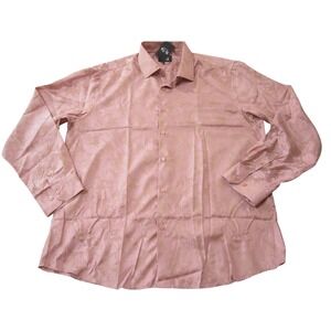 HI TIE  Paisley Jacquard Dress Shirt Mens Extra Large Rose Gold Preppy Button Up